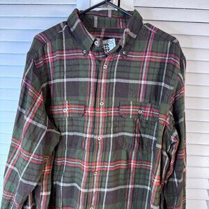 MOTT & GRAND MENS XL GREEN PLAID FLANNEL COTTON BUTTON DOWN CASUAL OUTDOORS